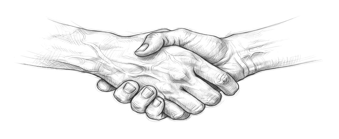 Pencil sketch of two hands shaking